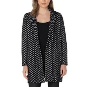 Liverpool Los Angeles Womens Black White Chevron Knit Open Front Coatigan Sz L
